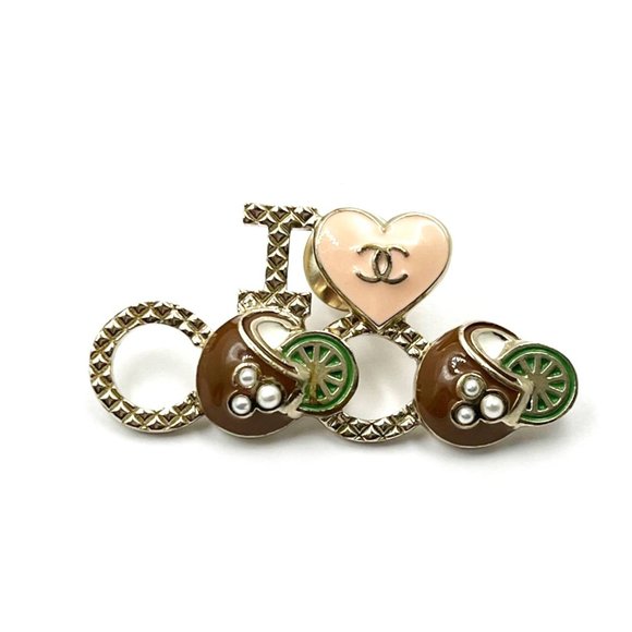 Chanel Gold Pink Brown I Love CoCo Pin - Picture 1 of 3